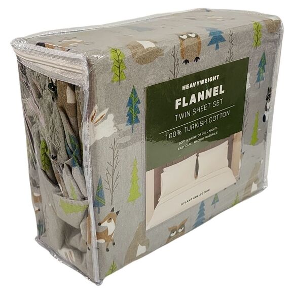 Ryland Collection Heavy Weight Cotton Flannel Sheet Set Twin Size 3pc Gray Multi - Picture 6 of 10